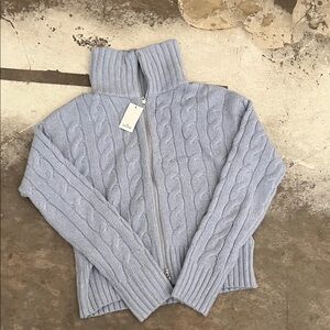 Hollister Soft Blue Cable Knit Zip-Up Sweater